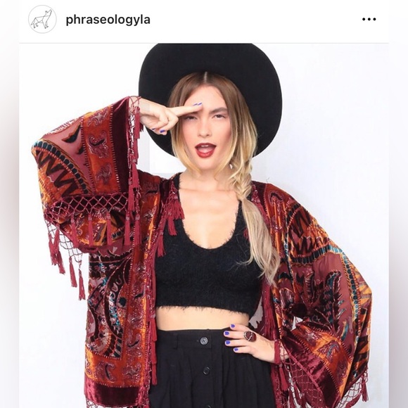 Phraseology LA Velvet Fringe Kimono - Picture 2 of 6